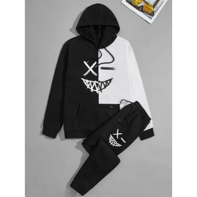 Black & White Trendy Printed Tracksuit For Men