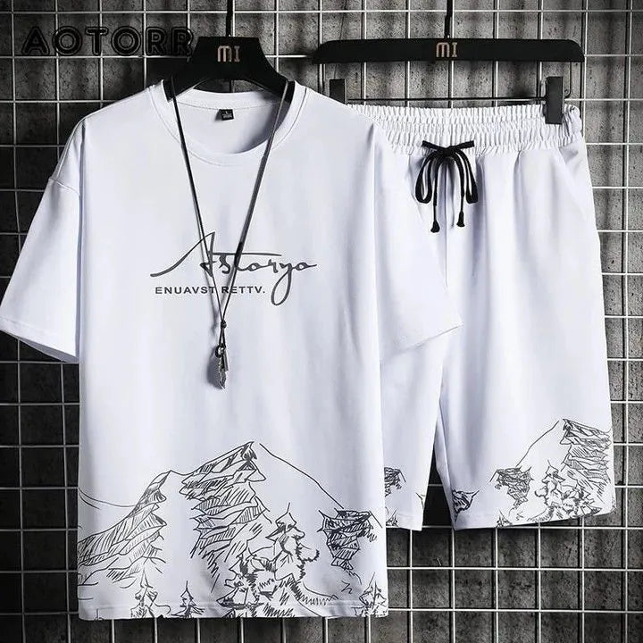 Mountains printed Astarya Men's 2 pcs short