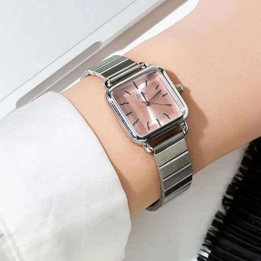 Shein- Square Pointer Quartz Watch- Pink