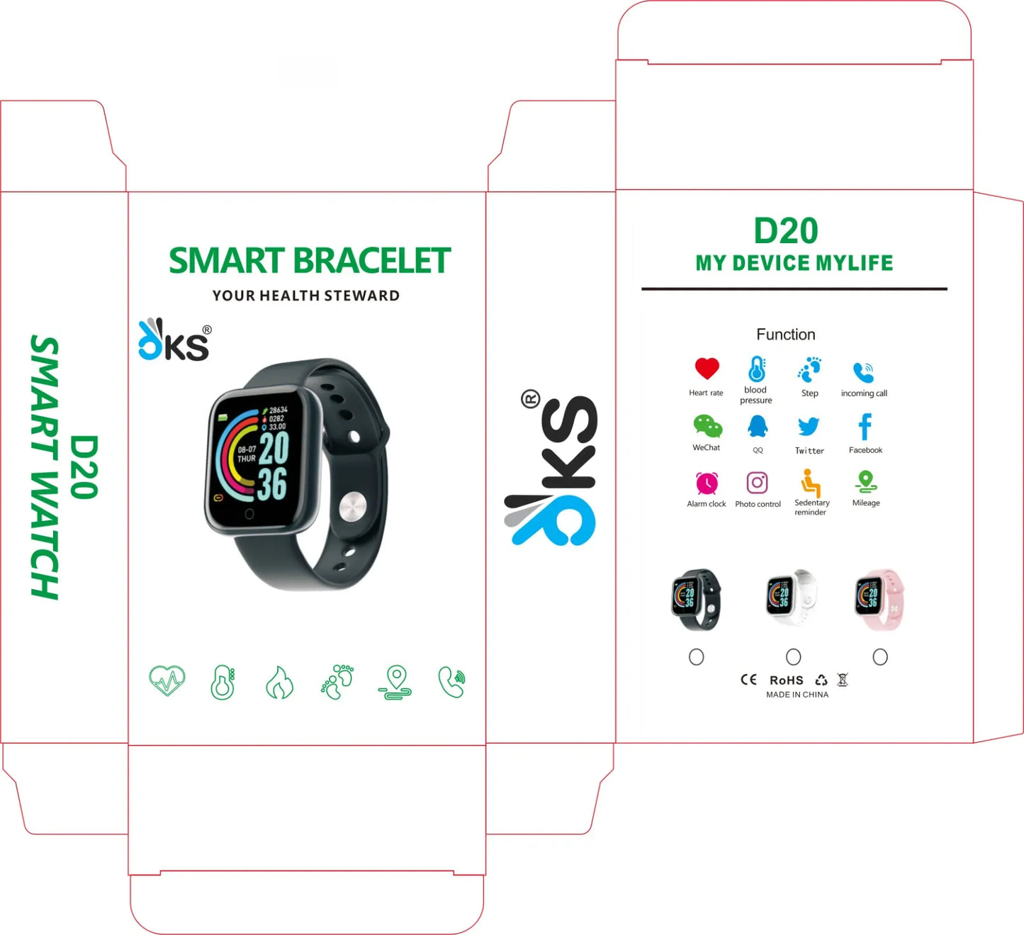 D20 Bluetooth Smart Watch for Men, Waterproof Fitness Tracker