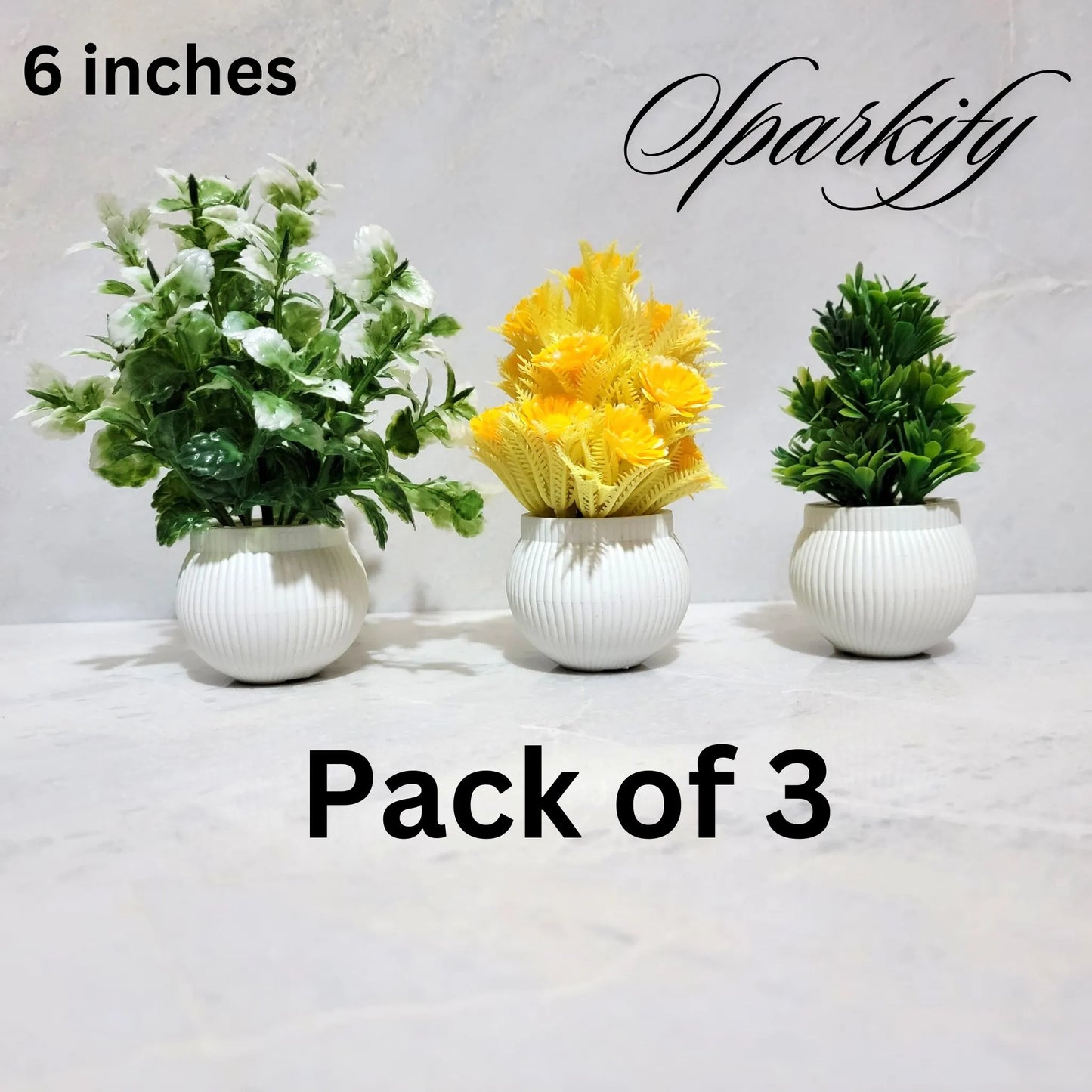 Set of 3, 5 Artificial flowers Small Plants -