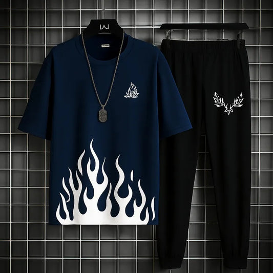 Blue New trendy fired printed premium quality tracksuit for men